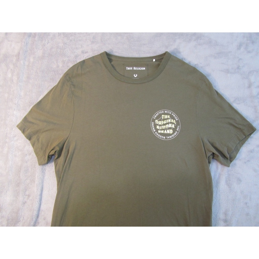 True Religion Mens Olive Green Original Buddha Brand Graphic T-Shirt Size L